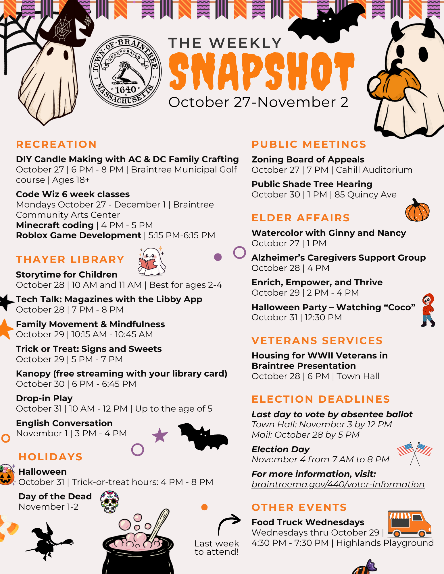 The 02184 Weekly Snapshot October 27 - November 2