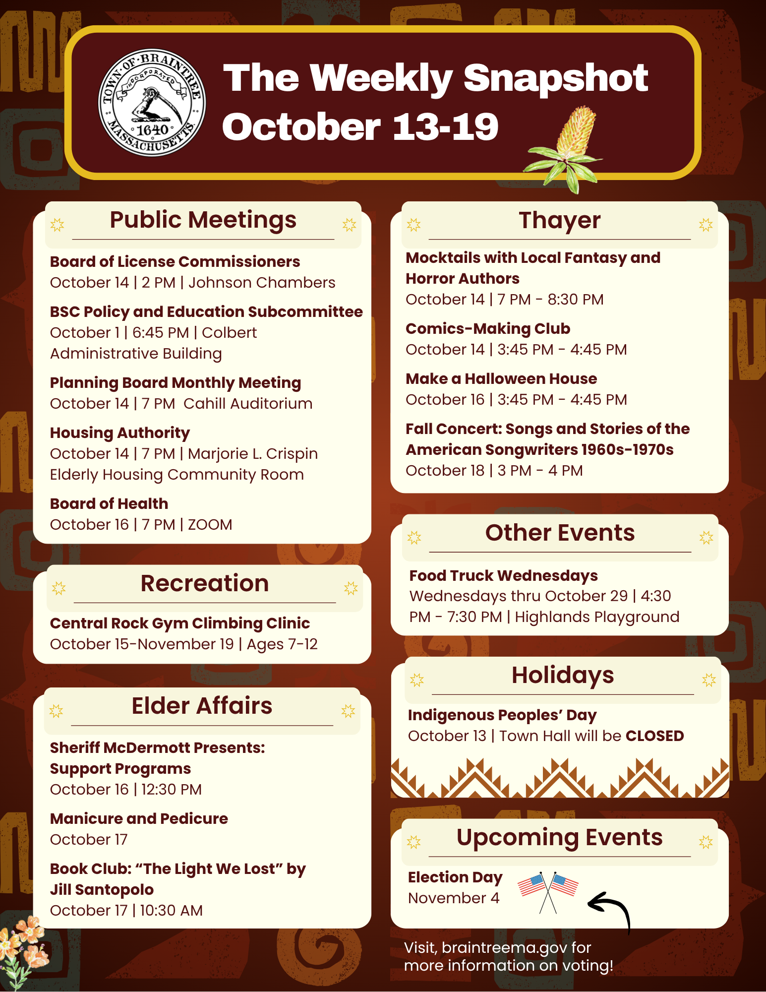 The 02184 Weekly Snapshot October 13-19