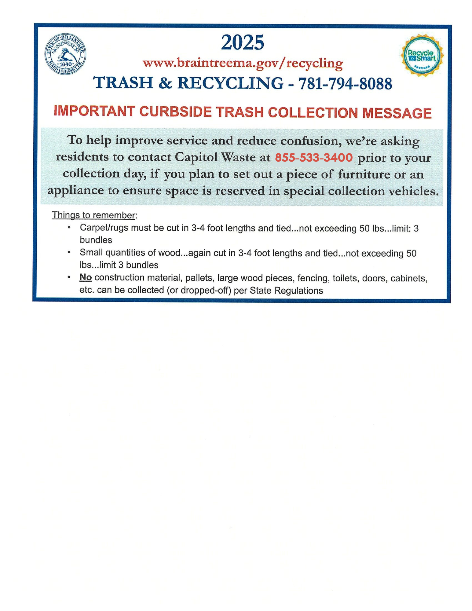 Curbside Collection Message 1-14-2025