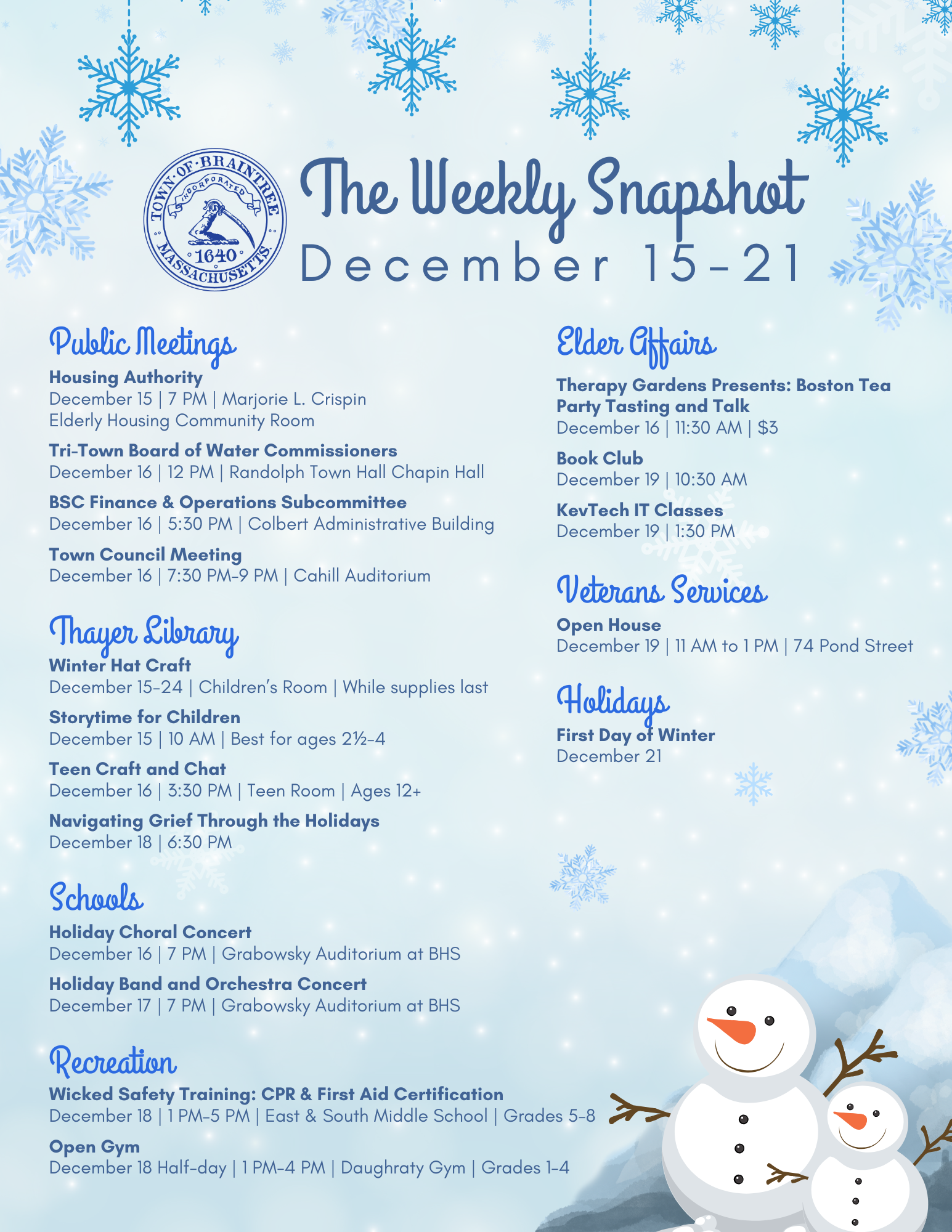 The 02184 Weekly Snapshot December 15-21
