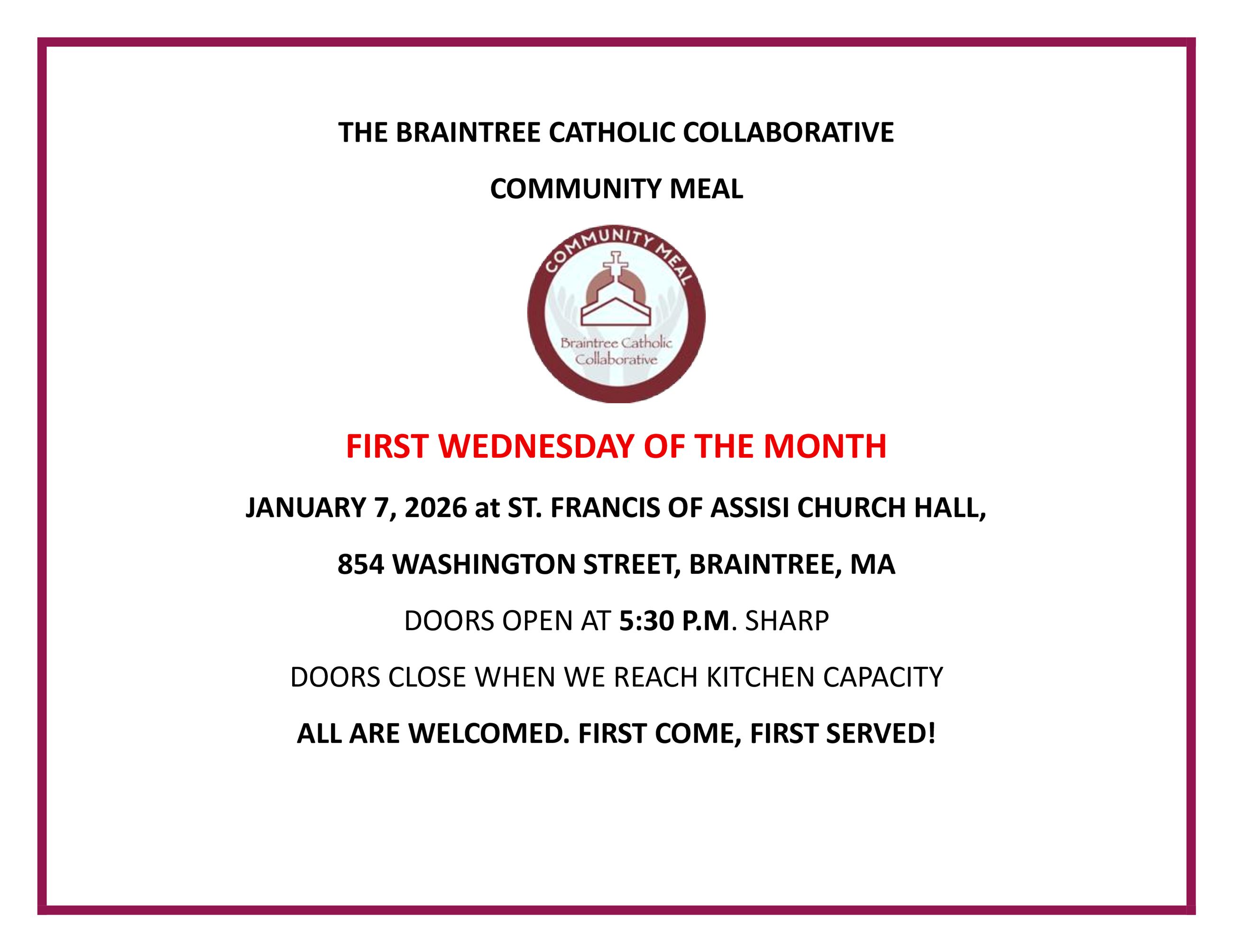 Braintree Catholic Collaborative Free Community Meal