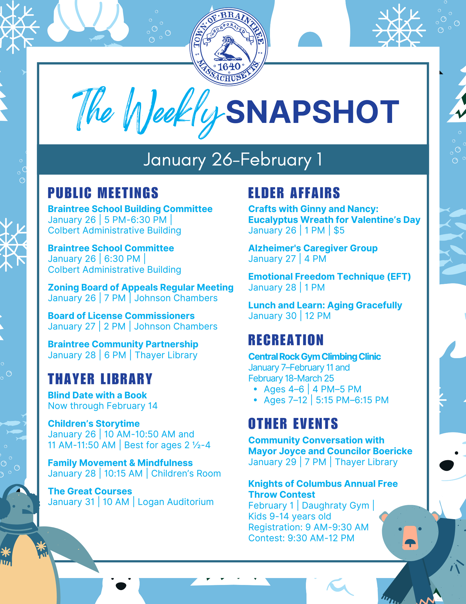 The 02184 Weekly Snapshot January 26-February 1