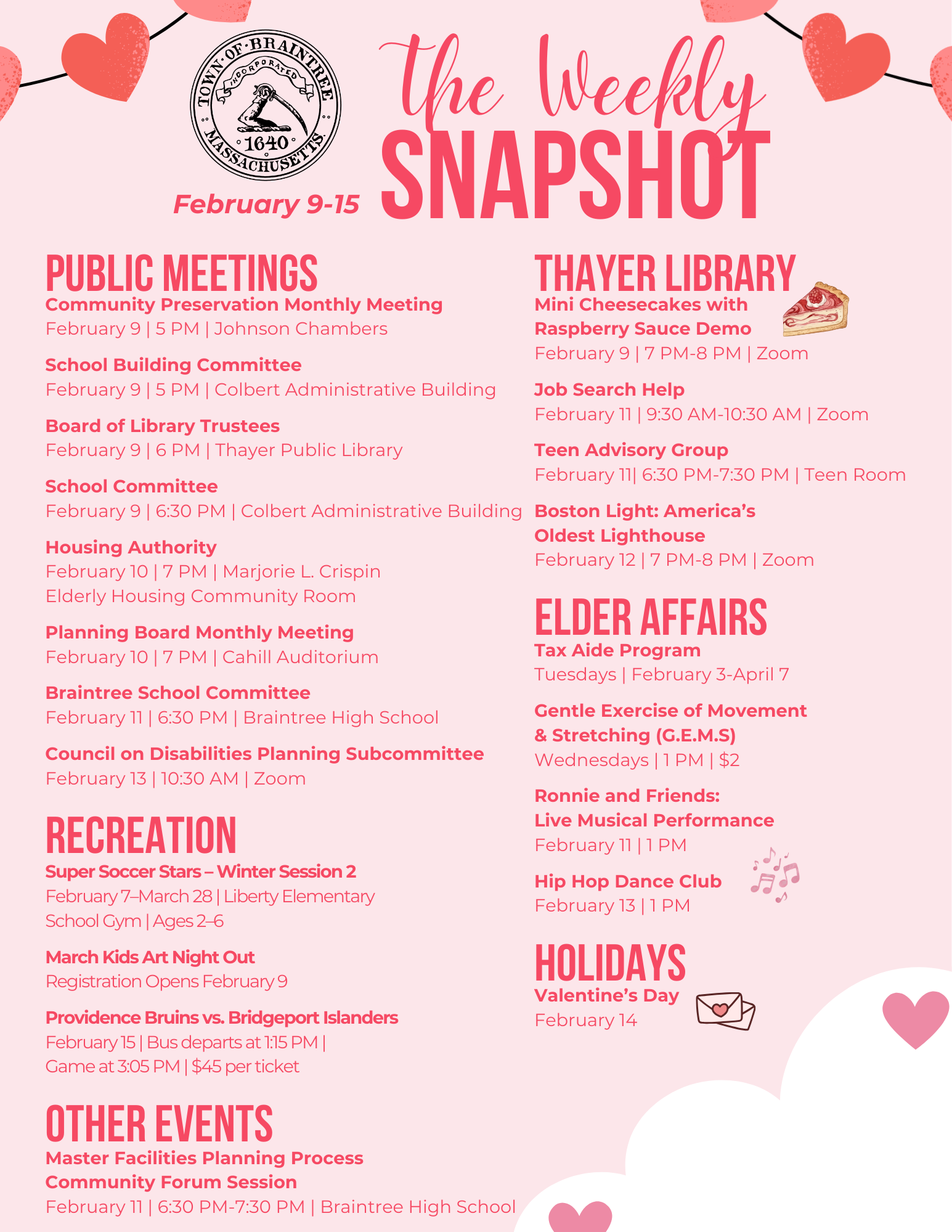 The 02184 Weekly Snapshot February 9-15