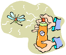 Spray can spraying repellent at a fly