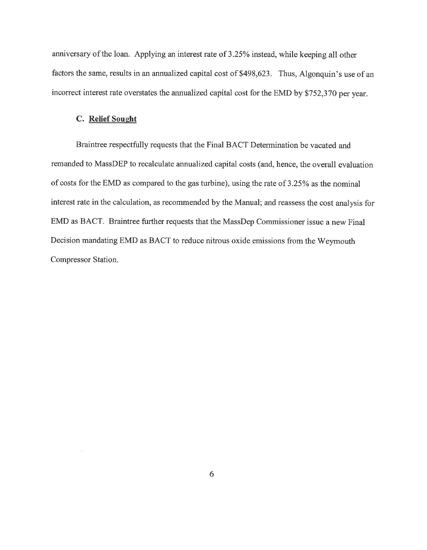 TOB Notice of Claim - Compressor 6